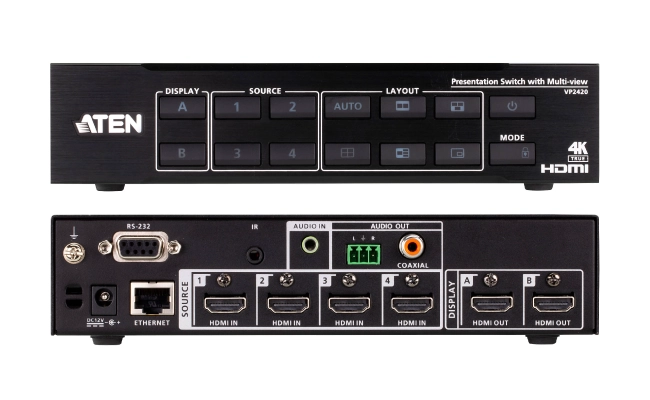 ATEN VP2420: презентационный коммутатор 4x2 True 4K с Multi View, фото-2