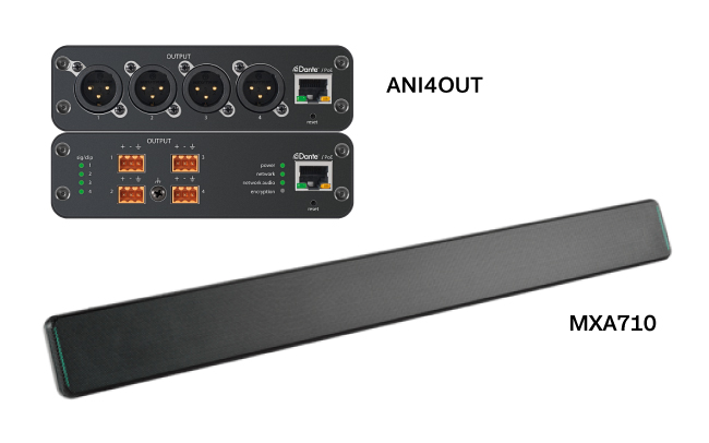 Фото: Сетевой интерфейс ANI4OUT и линейный микрофонный масcив MXA710 